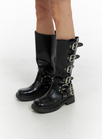 buckle-faux-leather-boots-cf428
