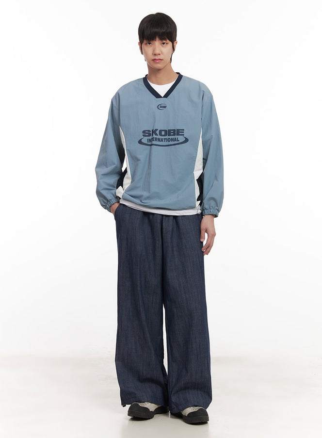 Men's Denim Wide-Leg Sweatpants (Blue) IM518