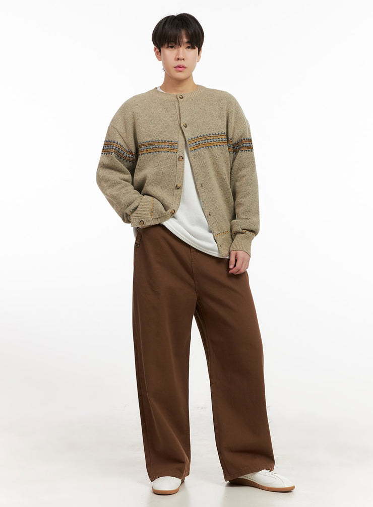 Men's Comfortable Wide-Fit Solid Color Pants IJ517