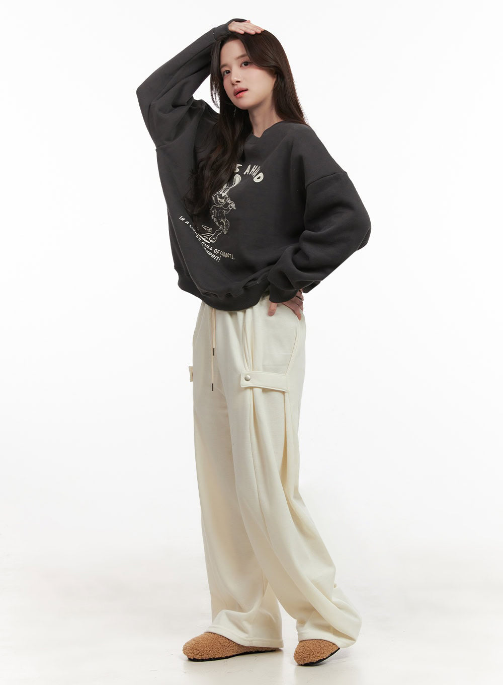 Cozy Pintuck Buttoned Wide-Leg Sweatpants IJ510