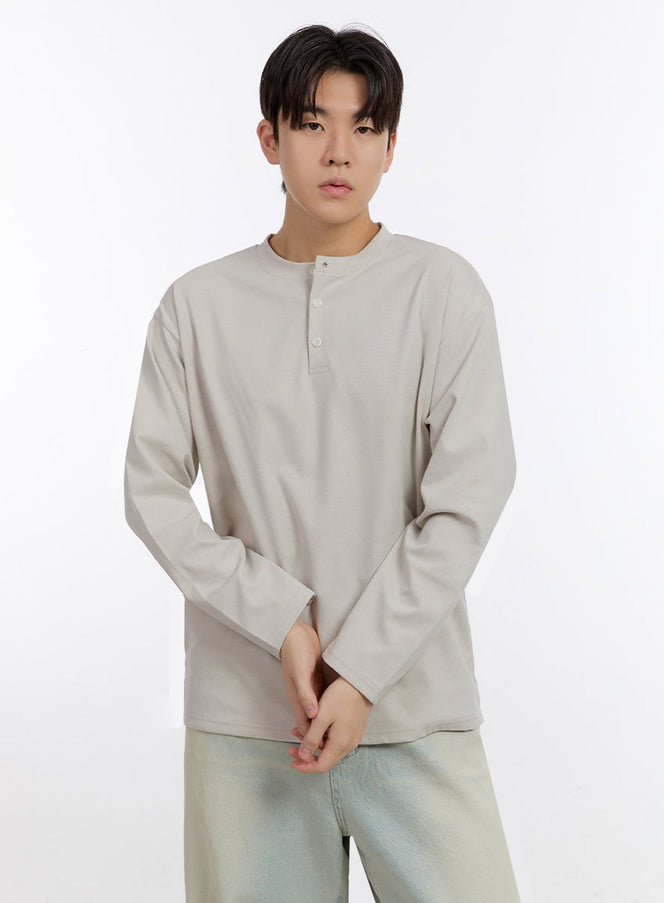 Men's Half-Buttoned Long-Sleeve T-Shirt IF528