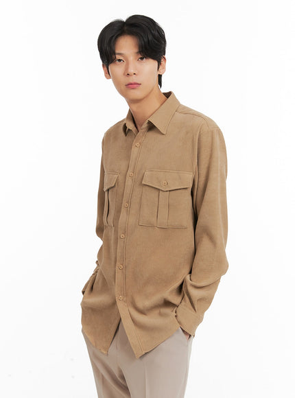 mens-pocket-button-down-shirt-ia401 / Beige