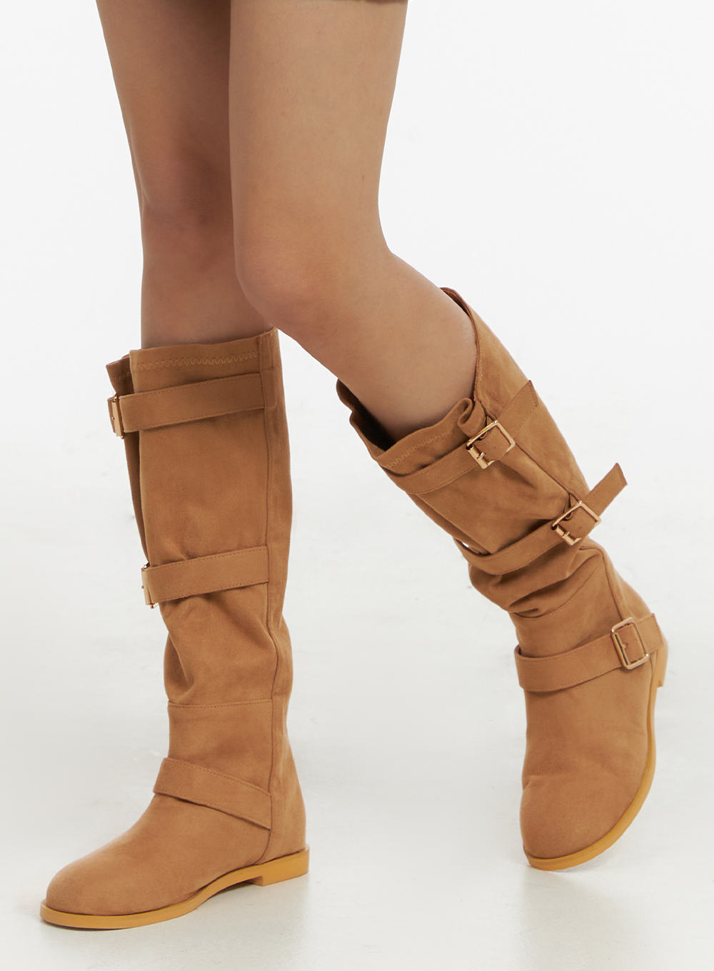 suede-buckled-boots-ia417 / Beige