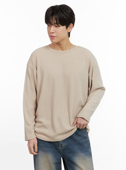 mens-essential-round-neck-long-sleeve-tee-ij517 / Beige