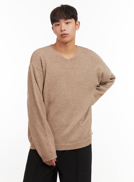 Men's Essential Beige V-Neck Sweater IF521