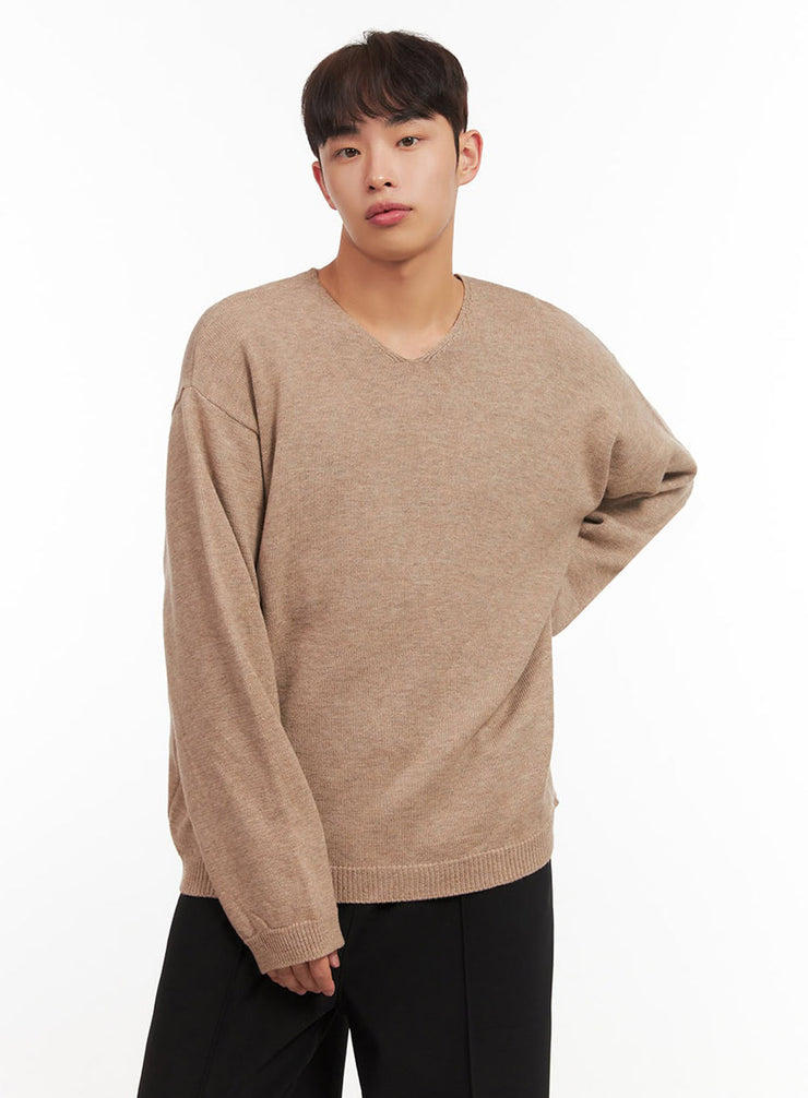 Men's Essential Beige V-Neck Sweater IF521