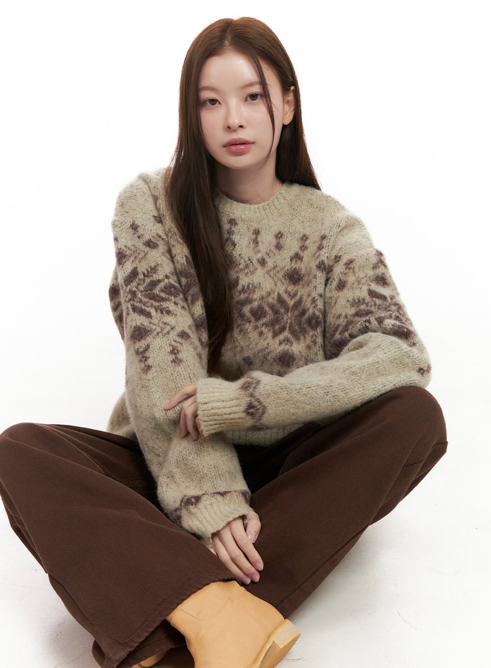 round-neck-oversize-knit-sweater-od418 / Beige