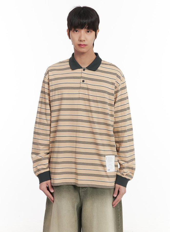 mens-striped-collared-polo-shirt-im519 / Beige