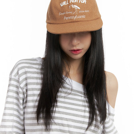 lettering-embroidered-hat-cn426 / Beige