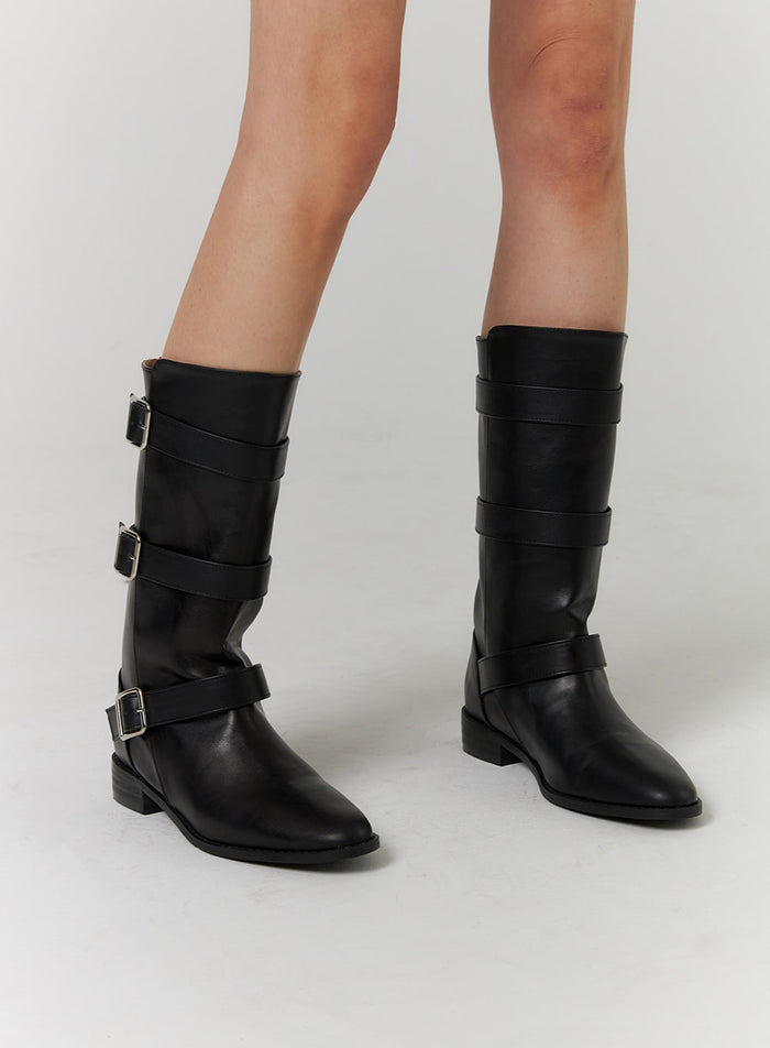 faux-leather-belted-boots-cd312 / Black