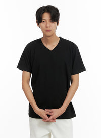 mens-basic-v-neck-t-shirt-black-iy402 / Black