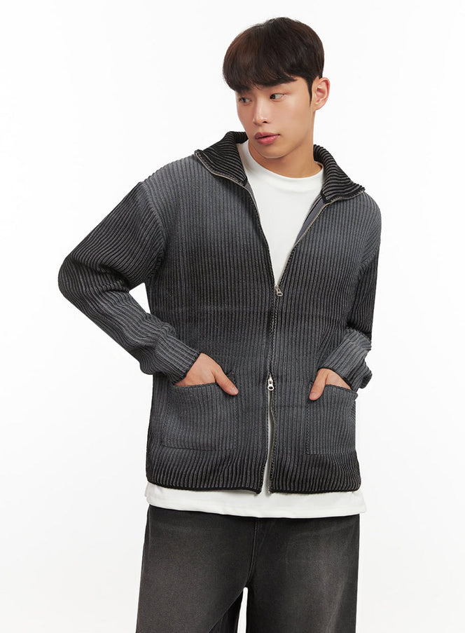 Men's Ribbed Gradient Zip-Up Cardigan IF517