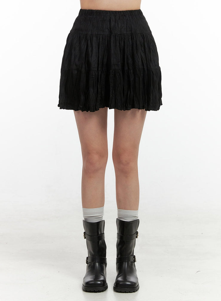 wrinkled-ruffle-mini-skirt-oo416 / Black