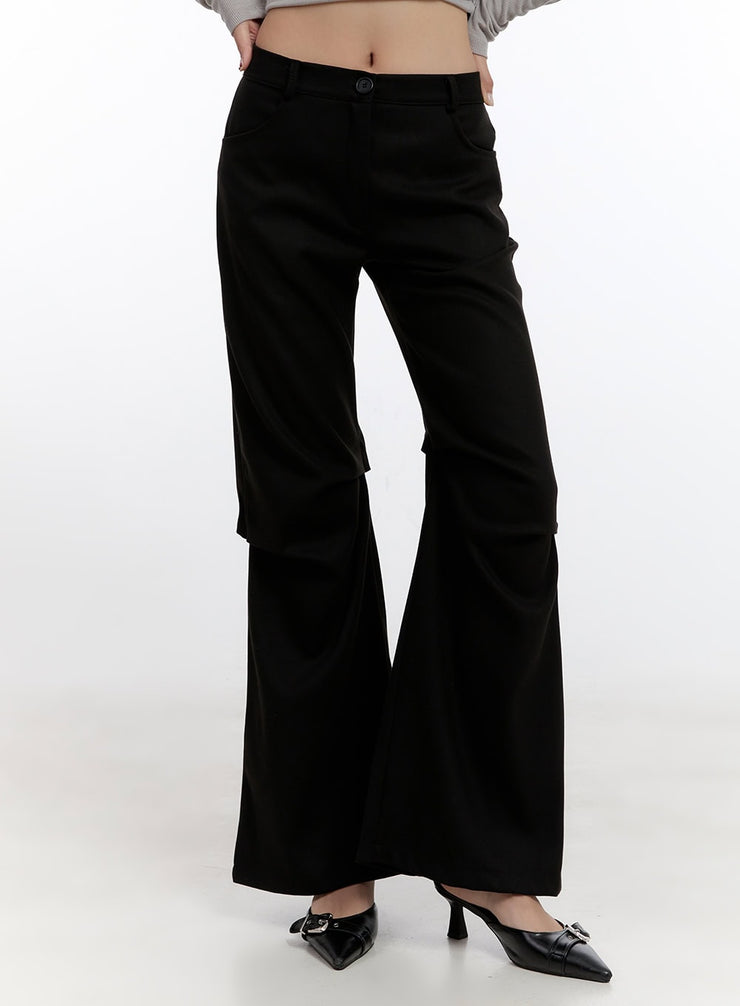 pintuck-wool-blend-flared-pants-cn421 / Black