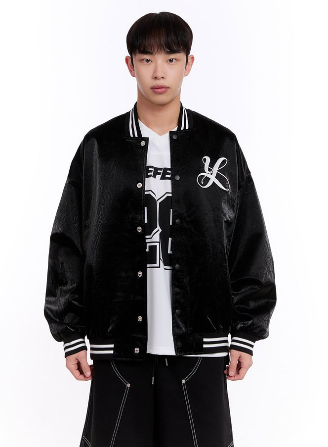 Men's Glossy Leather Varsity Jacket IM512