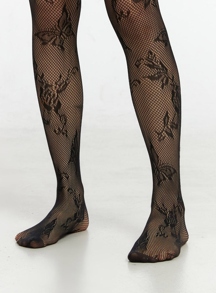 butterfly-floral-sheer-stockings-io430 / Black