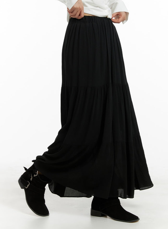 solid-ruffle-maxi-skirt-cm421 / Black