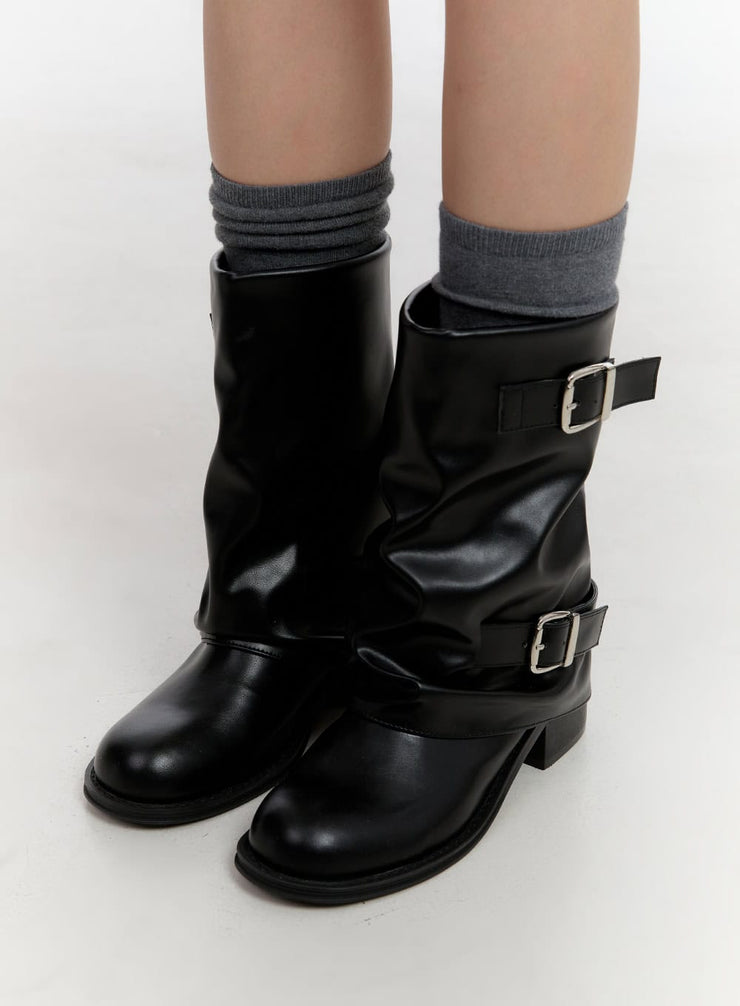 midi-length-buckle-detail-boots-cn401 / Black