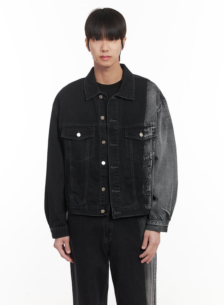 mens-buttoned-washed-denim-jacket-black-im519 / Black