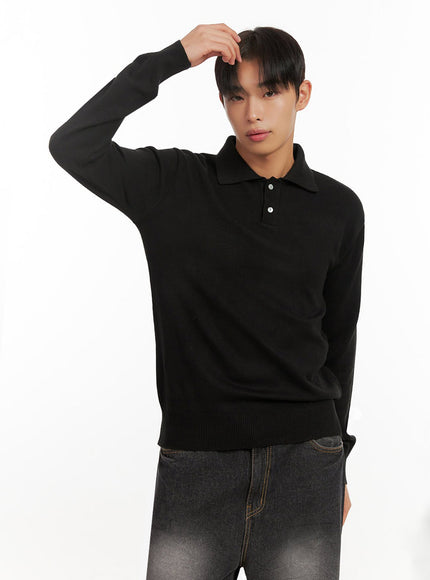 mens-elegantlong-sleeve-polo-id413 / Black