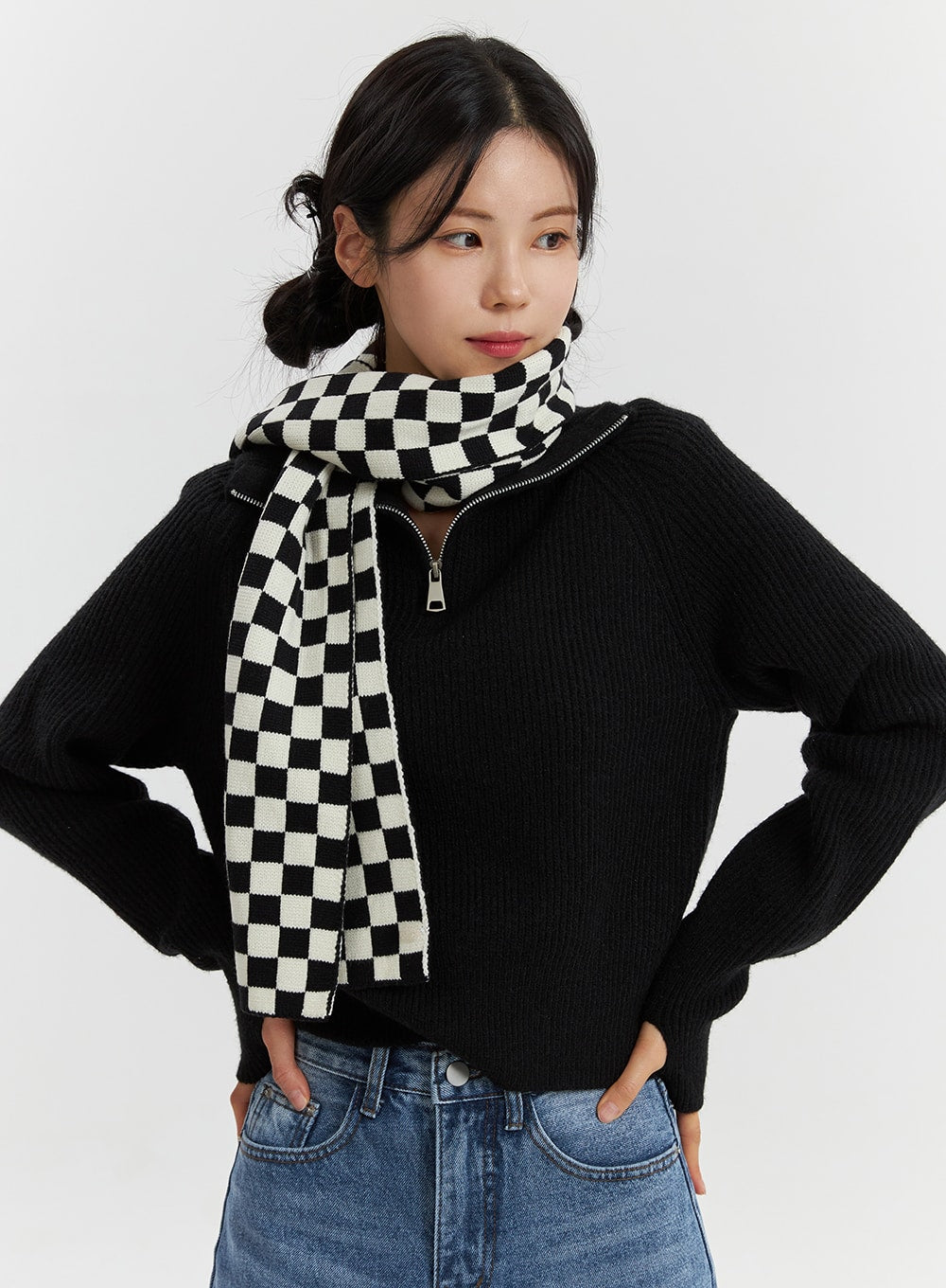 checkered-scarf-od318 / Black