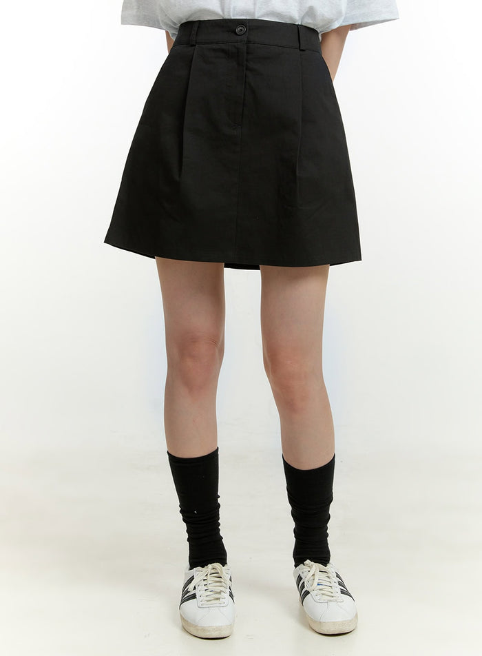 cotton-pintuck-mini-skirt-ou427 / Black