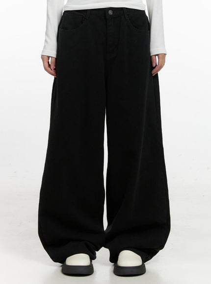 wide-fit-solid-cotton-pants-cn415 / Black