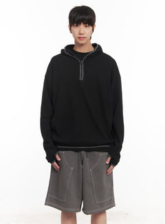 mens-half-zip-waffle-knit-hoodie-im519 / Black