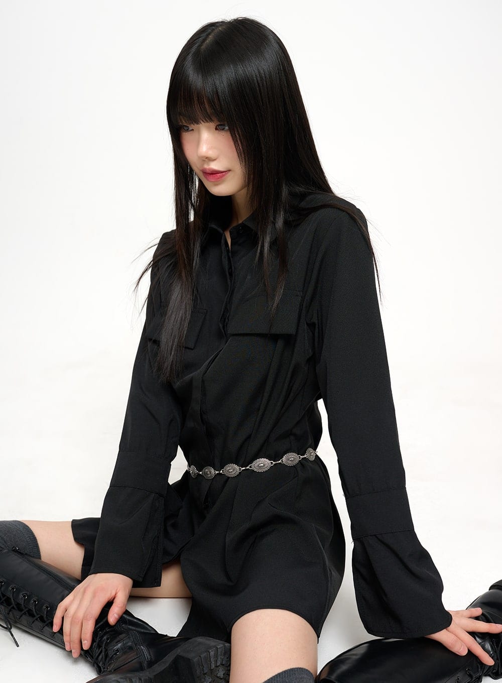 button-up-mini-dress-cm415 / Black
