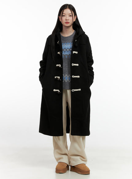 hooded-duffle-trench-coat-on408 / Black