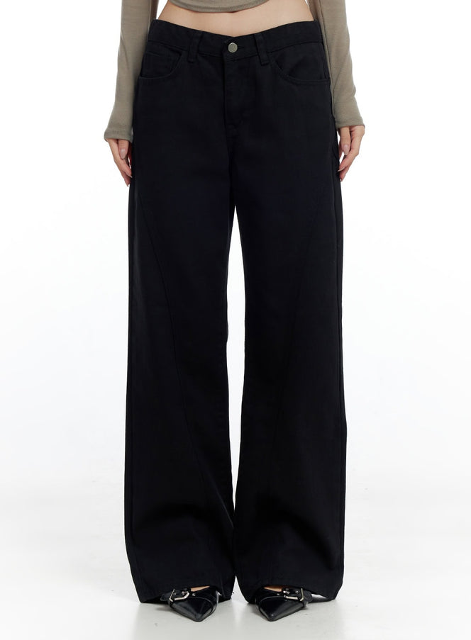 solid-cotton-semi-wide-pants-co425 / Black