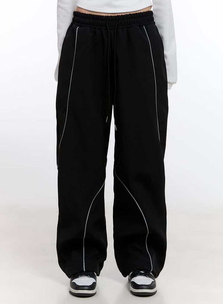 string-detail-wide-fit-trousers-cn421 / Black