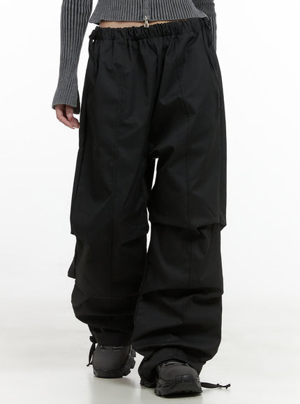 pintuck-striing-banded-wide-fit-pants-cs419 / Black