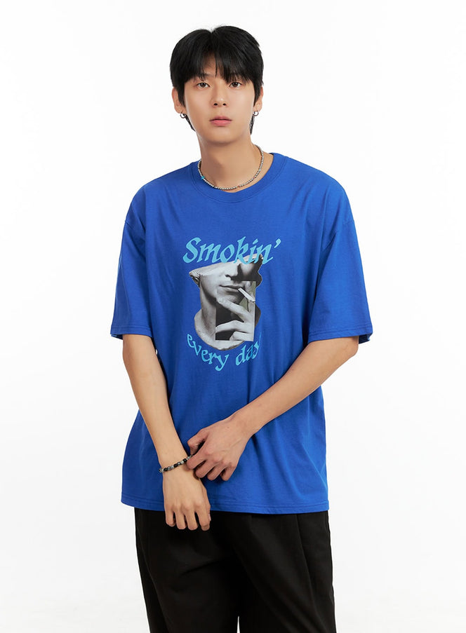 mens-cotton-graphic-oversize-t-shirt-blue-ig402 / Blue