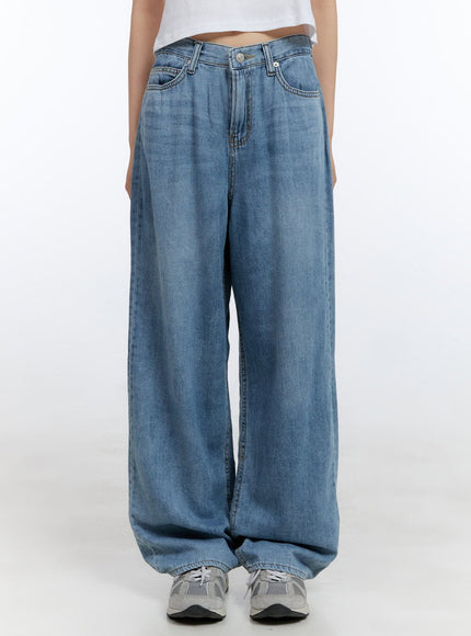 bess-washed-denim-baggy-jeans-cg413 / Blue