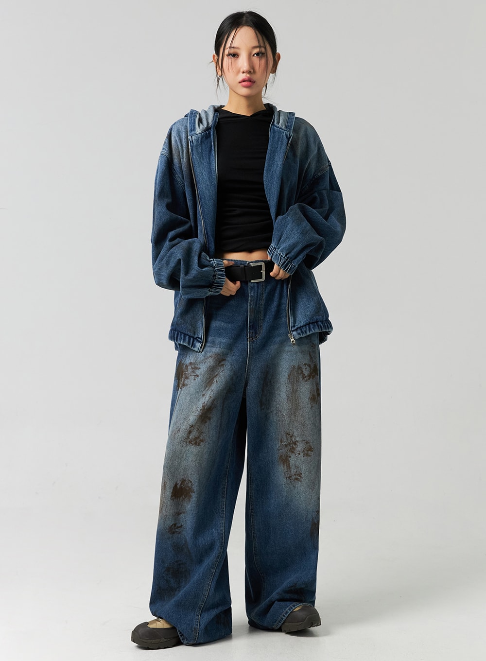 street-style-wide-fit-washed-jeans-co323 / Blue