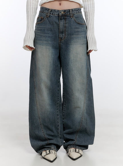 lucia-stitched-denim-baggy-jeans-co418 / Blue