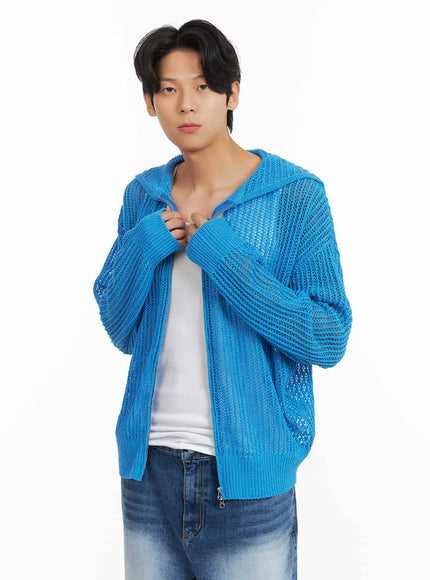 mens-see-through-summer-zip-up-jacket-ia402 / Blue