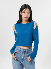 cut-out-shoulder-sweater-oo312 / Blue