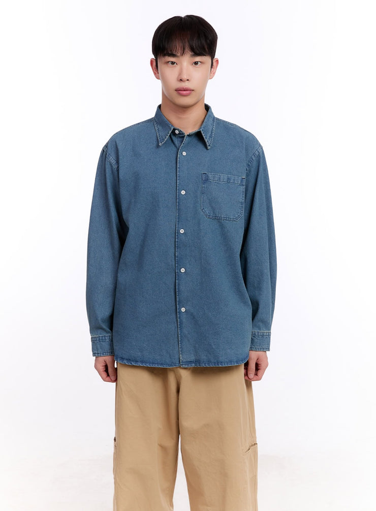 Men's Washed Denim Collared Shirt IM512