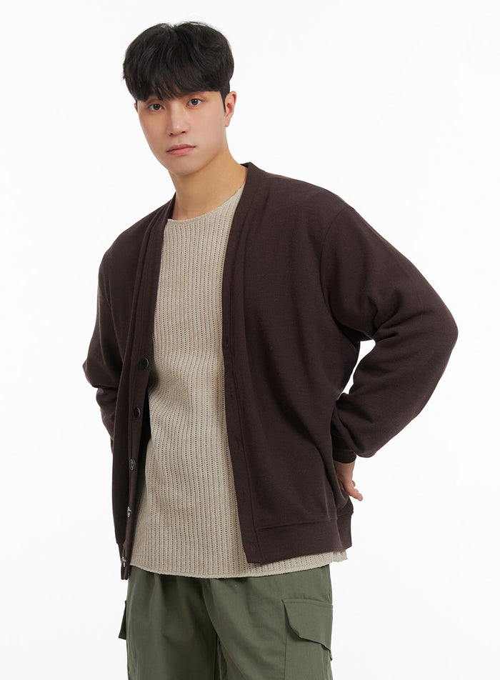 mens-solid-cotton-cardigan-ia402 / Brown
