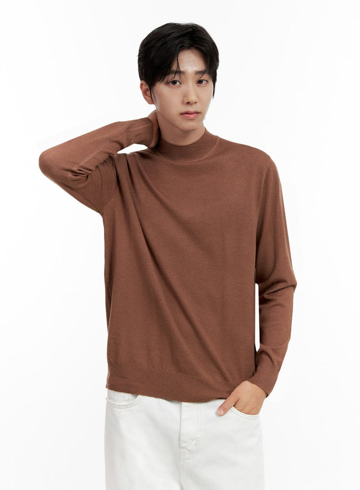 mens-classic-mock-neck-long-sleeve-shirt-in401 / Brown