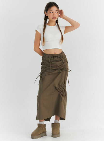 shirring-maxi-skirt-cn310 / Brown