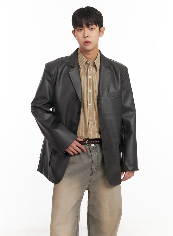 mens-faux-leather-blazer-jacket-im514 / Brown