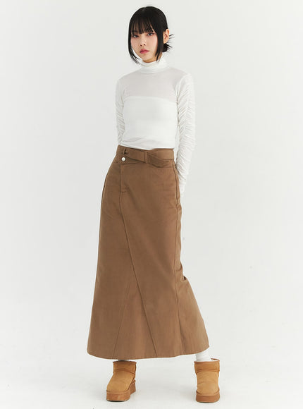 wrapped-belt-suede-maxi-skirt-cn307 / Brown