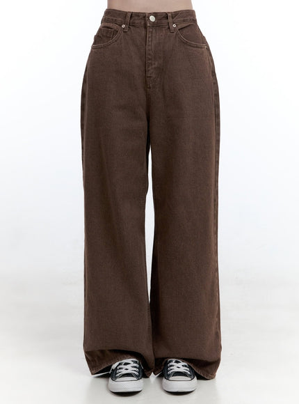 wide-fit-solid-cotton-pants-oo429 / Brown