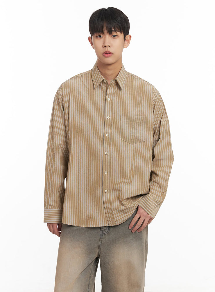 mens-oversized-stripe-collared-shirt-im514 / Dark beige