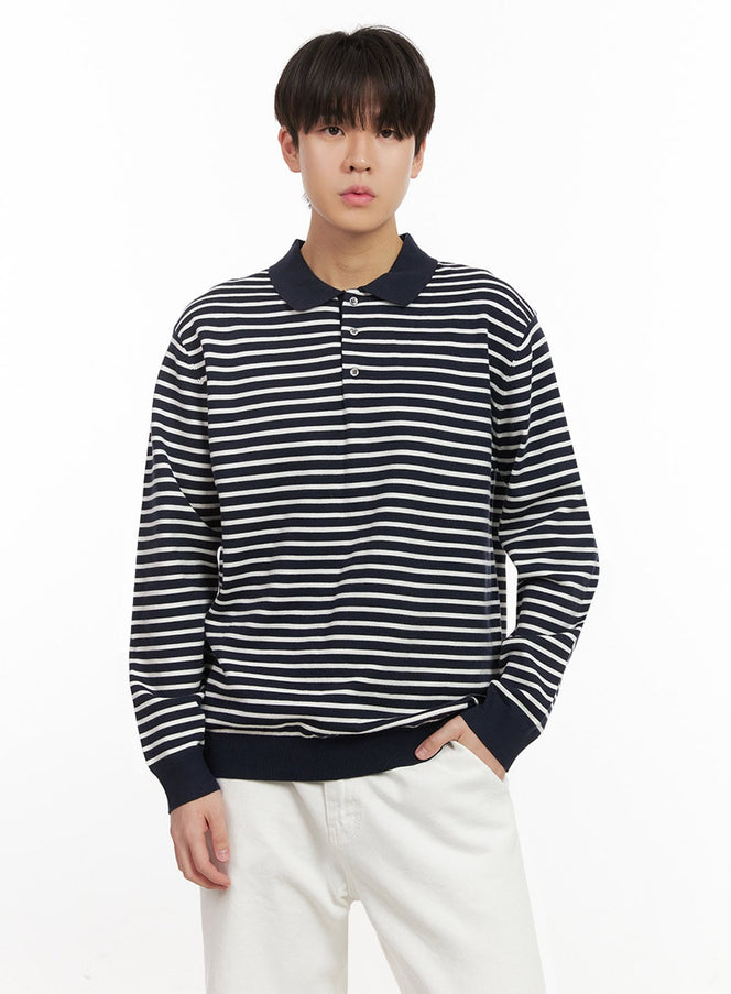 Men's Striped Long Sleeve Polo IJ517