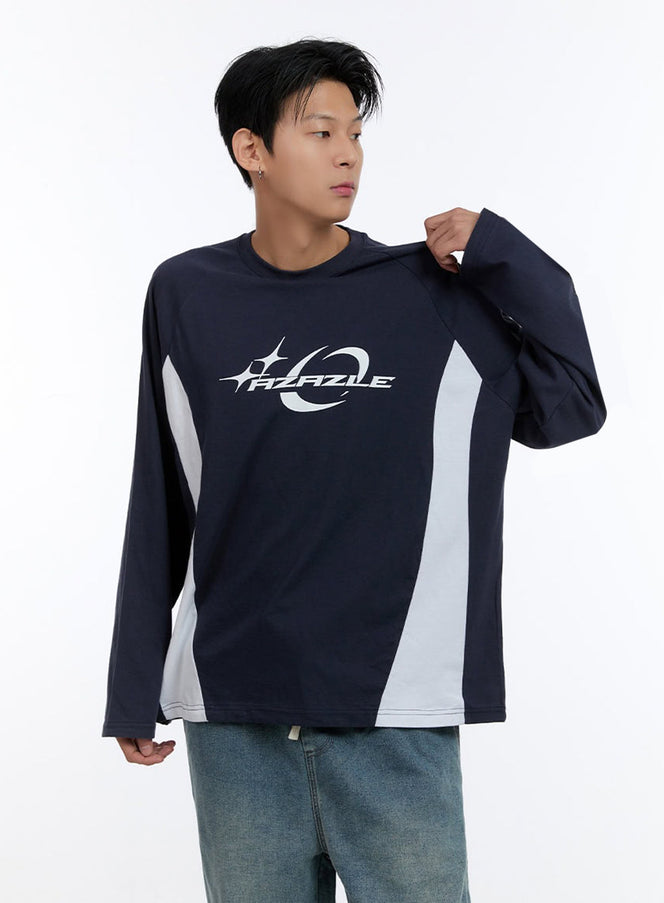 mens-long-sleeve-graphic-shirt-io428 / Dark blue