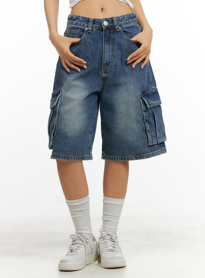 washed-denim-cargo-jorts-cy420 / Dark blue